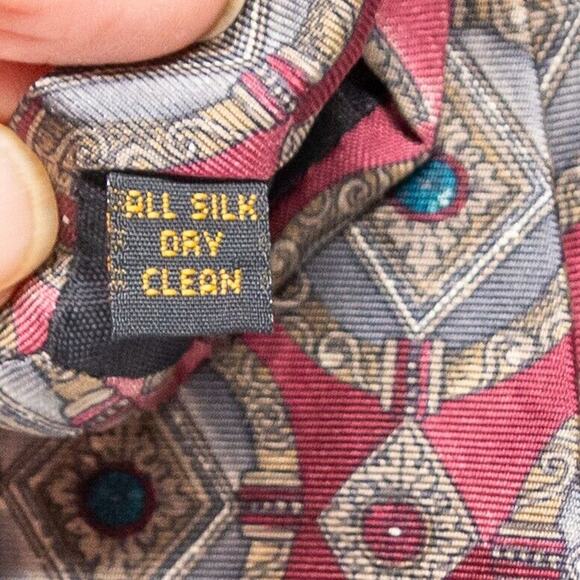 Men's Necktie Vintage ETIEENE AIGNER Diamond Print All Silk Wide Width Short Fit - Picture 5 of 5